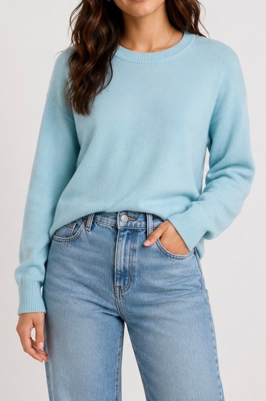 NWT Madewell 100% Cashmere Crewneck Sweater Light Aqua XS Relaxed Fit